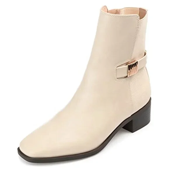 Comfort Foam Booties Vegan Leather Square Toe Block Heel Zipper Closure - Picture 2 of 8